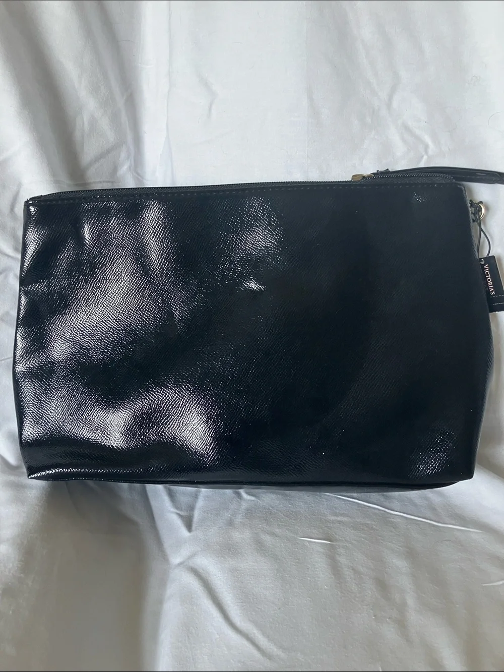 Victoria's Secret Black Cosmetic Pouch with Pink Logo and Gold Heart Studs